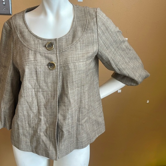 Vintage Y2K Banana Republic Wool Blazer 4 Brown Two Button Puff Sleeve Lined - Picture 3 of 13